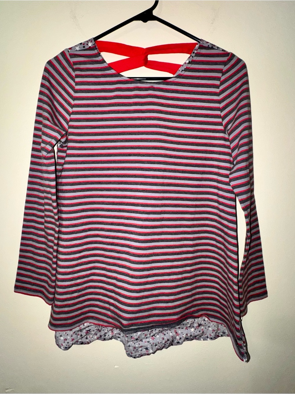 NWT Matilda Jane Land Among the Stars Gray Star and Striped Print Top